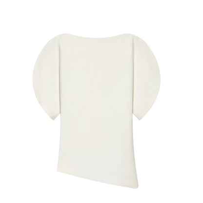 Women Casual Loose T-Shirts Asymmetrical Hem Blouse Short Puff Sleeve Shirt Elegant Woman Summer Party Vacation White Tops