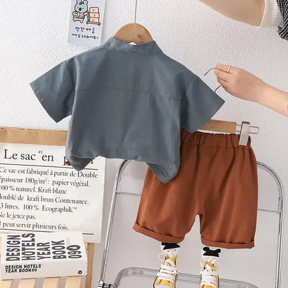 New Summer Fashion Children Baby Boys Clothes Suits Infant Button Workwear Shirt Shorts 2pcs/Set Kids Toddler Casual Outfit 0-5Y