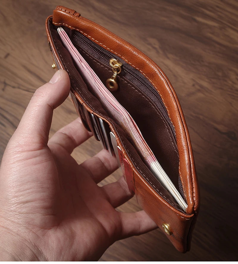 Luxury Genuine Leather Small Lightweight Bifold Wallet Men Women Money Clip Credit Card Holder with Hidden Zipper Pocket