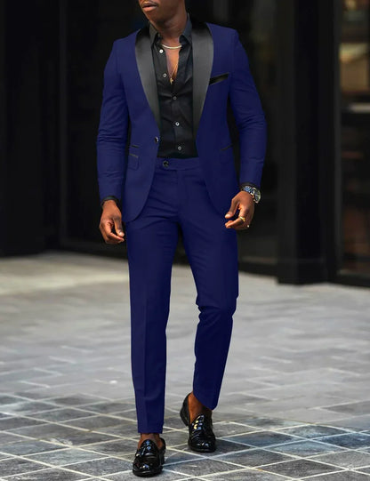 Men's New Fashion Business Casual Two-piece, Comfortable and Breathable Slim-fit Side Slit Single-button Suit Jacket+trousers