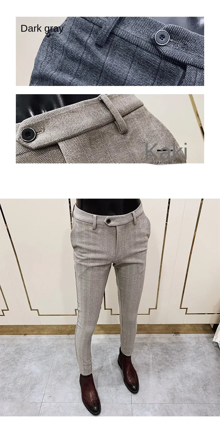 2025 Winter Men Suit Pants Woolen Thicken Keep Warm Formal Trousers Pantalones Hombre Solid Casual Slim Fit Pants Men Clothing