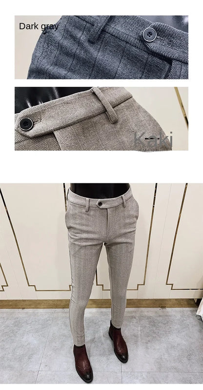 2025 Winter Men Suit Pants Woolen Thicken Keep Warm Formal Trousers Pantalones Hombre Solid Casual Slim Fit Pants Men Clothing