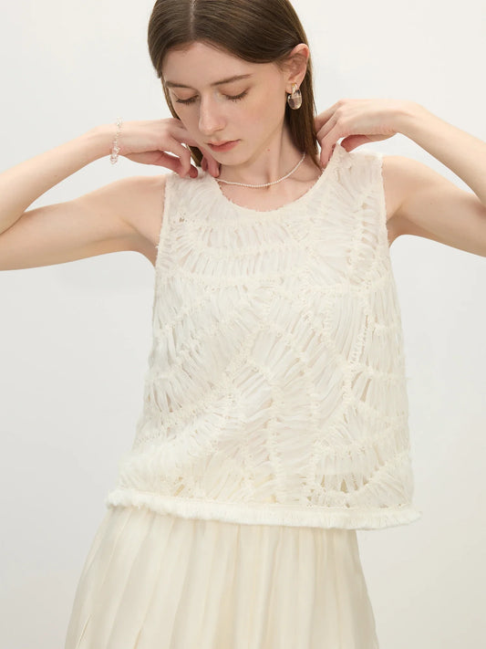 Braided Loose Sleeveless Fashion Vest Beige Top For Women 2025 Summer New Arrival Holiday Season Versatile Tops 25FS12337