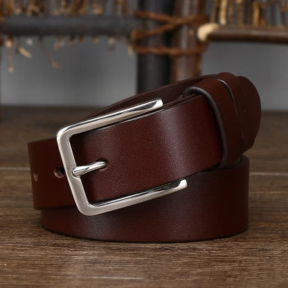 3.3CM Pure Cowhide Genuine Leather for Men's High Quality Jeans Pin Buckle Business Belts Cowboy Waistband Male Fashion Designer