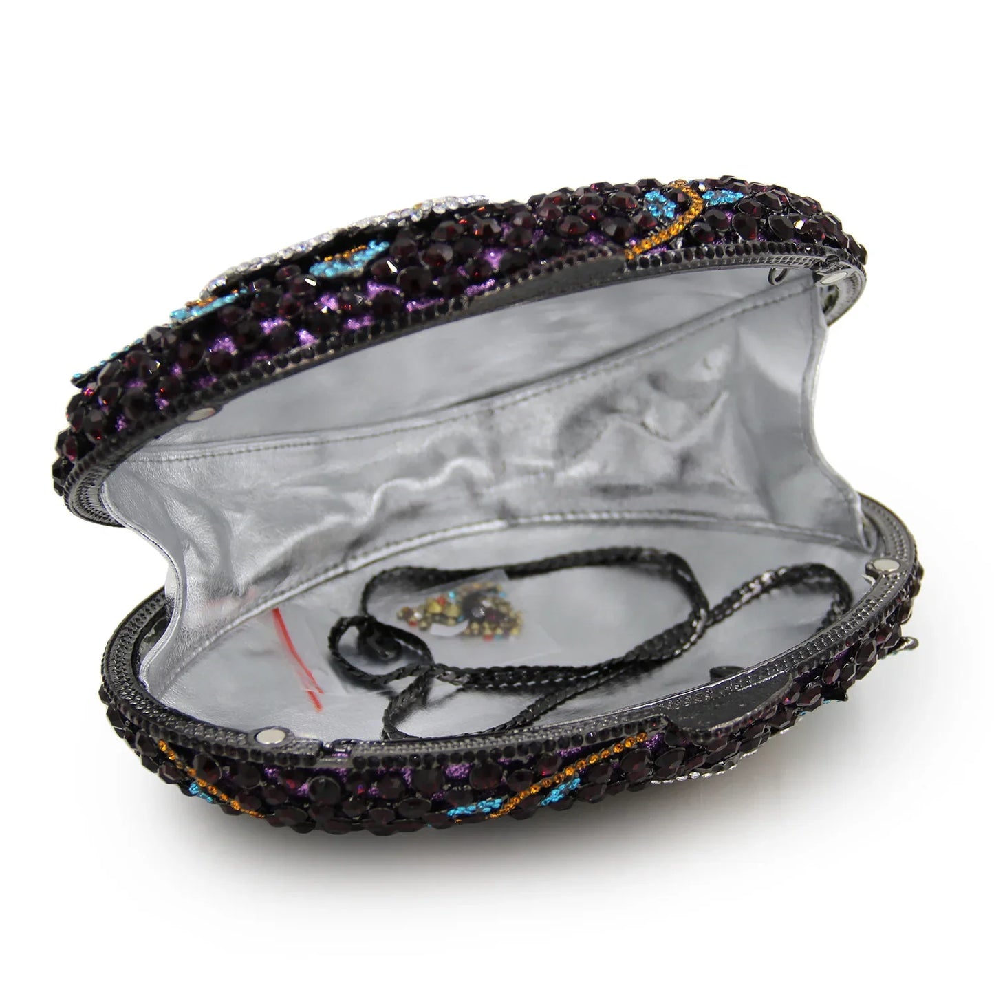 New Design Women Oval Diamond Clutch Purse Studded Floral Pattern Fashionable Hand Evening Bag for Wedding Party