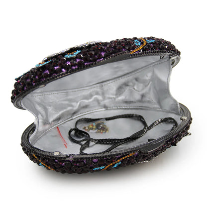 New Design Women Oval Diamond Clutch Purse Studded Floral Pattern Fashionable Hand Evening Bag for Wedding Party