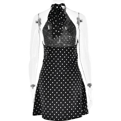 Woman Clothes Halter Sleeveless Polka Dot Satin Short Dress 2026 Summer Sexy Bandage Backless Mini Evening Party Dresses