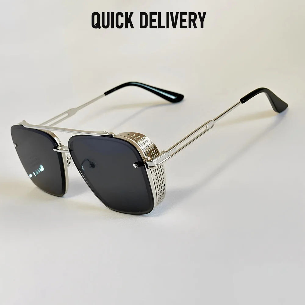 Metal Punk Sunglasses For Men Vintage Square Fashion Glasses 2024 Vacation Sunglasses Women Trendy Gafas De Sol Hombre Zonnebril