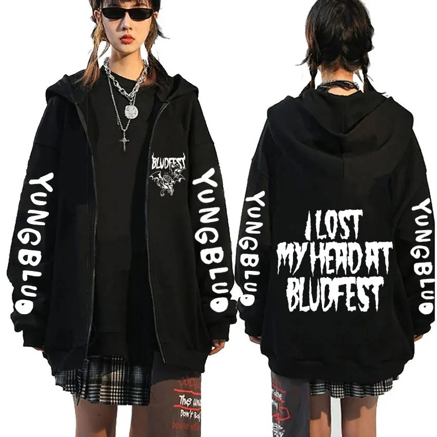 Singer Yungblud Black Hearts Club Zipper Hoodie Male Fleece Cotton Zip Up Hoodies Men Women Rock Vintage Oversized Zip Up Jacket