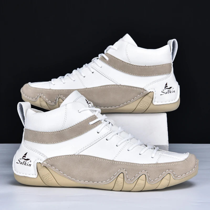 New Autumn 2024 Handmade Leather Men Boots Design Sneakers Man Breathable Casual Leather Shoes Men Ankle Boots Outdoor Fashion