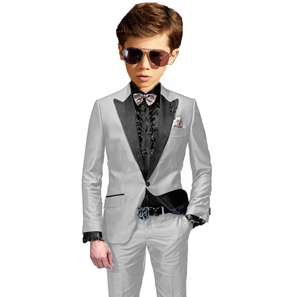 Burgundy Boys Slim Fit Tuxedo 2 Pieces Jacket Pants Formal Party Outfit One Button Peak Lapel Kids Suit Set Wedding Guest Wear