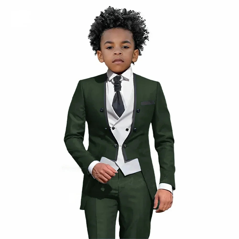 2025 Autumn Handsome Wedding Suits 3 Pieces For Kids, Boys Slim Fit Tuxedo Performance Costumes,Formal Blazer Banquet Outfit