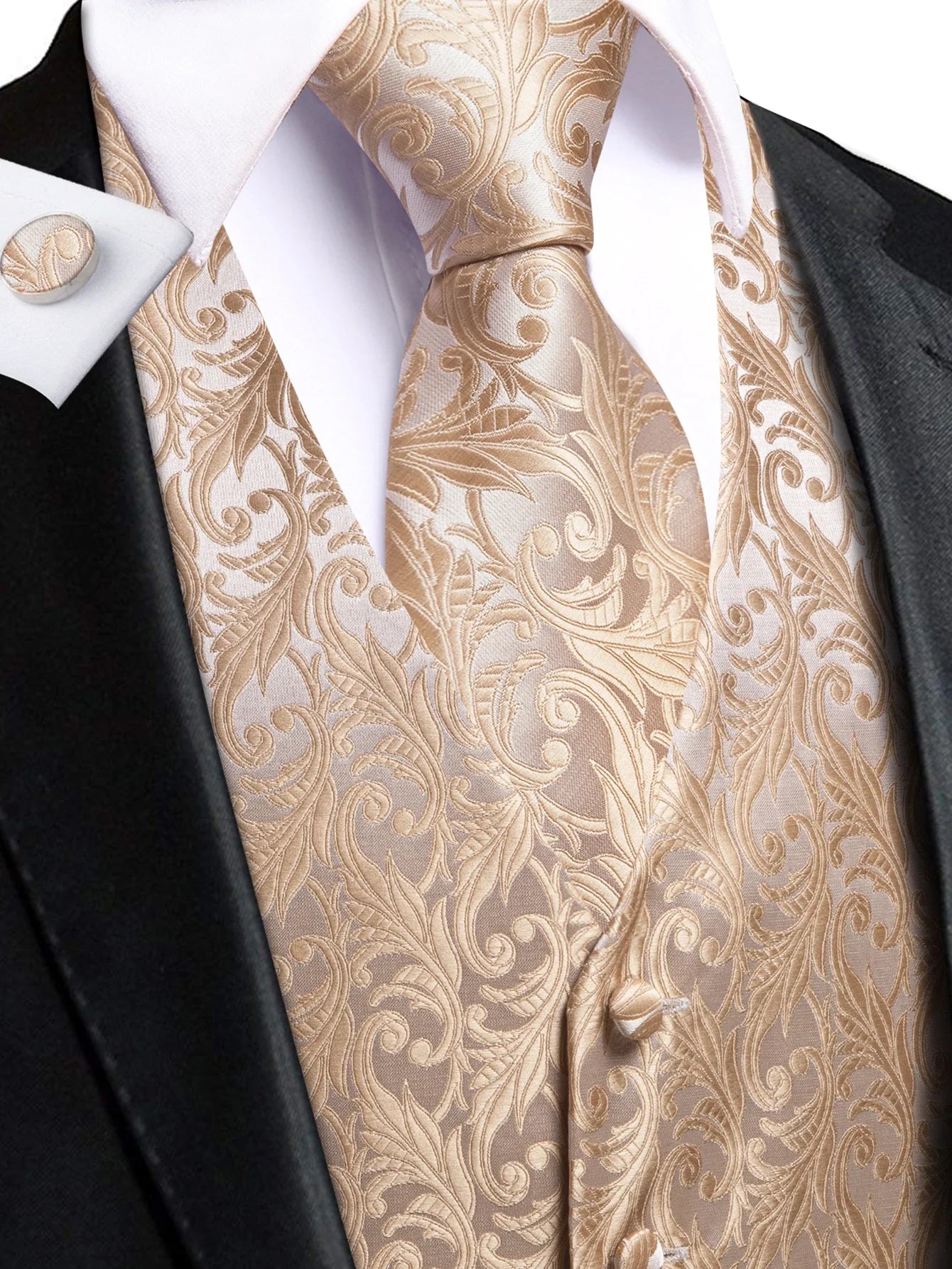 Men's Classic Floral Vest & Tie Hanky Cufflinks Set – Waistcoat for Weddings Events Party Gift