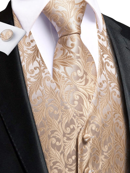 Men's Classic Floral Vest & Tie Hanky Cufflinks Set – Waistcoat for Weddings Events Party Gift
