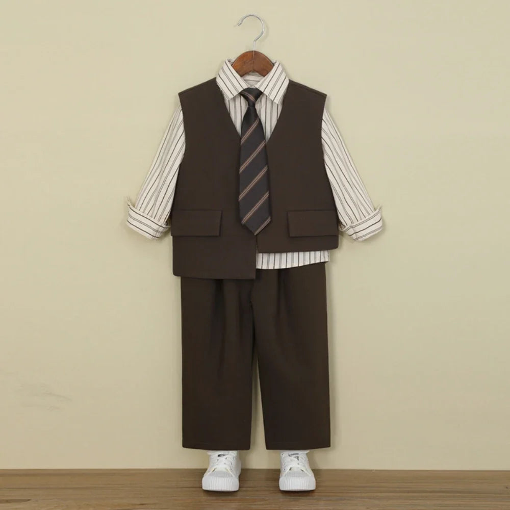 Casual Handsome Kids Suit Set 6 Pieces 90-160cm Notched Lapel Boys Formal Suits For Piano Performance Stylish Party Tuxedo