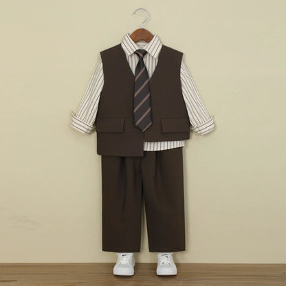 Casual Handsome Kids Suit Set 6 Pieces 90-160cm Notched Lapel Boys Formal Suits For Piano Performance Stylish Party Tuxedo