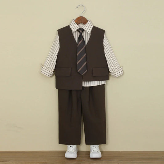 Casual Handsome Kids Suit Set 6 Pieces 90-160cm Notched Lapel Boys Formal Suits For Piano Performance Stylish Party Tuxedo
