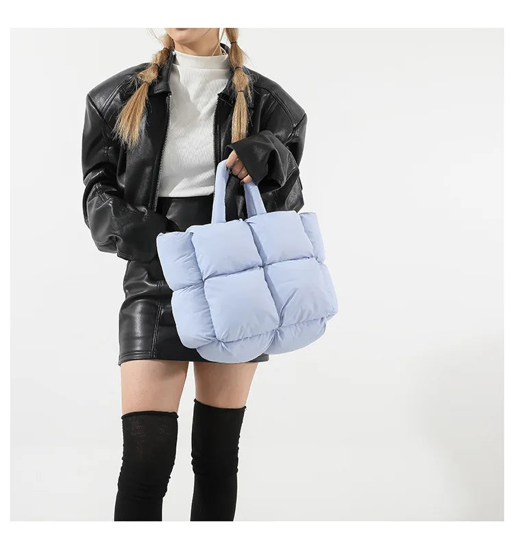 Fashion Soft Puffer Tote Bag Designer Quilted Women Shoulder Bags Nylon Padded Lady Handbags Down Cotton Warm Winter Shopper Bag