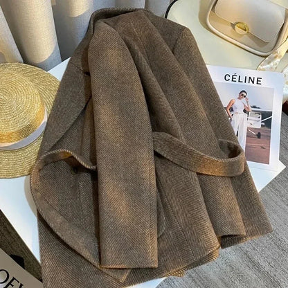 New Women's Wool Suit Jacket 2026 Spring Autumn Retro Temperament Ladies Small Blazer Coat Leisure High-Quality Lady Outerwear
