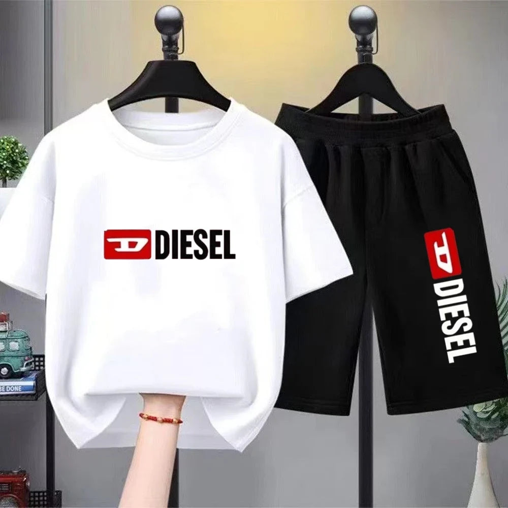Boys Girls Age 3-12 Tee+shorts Suit Children Short Sleeve T-shirts Casual Pink Black Fashion Summer Child Loose Clothes