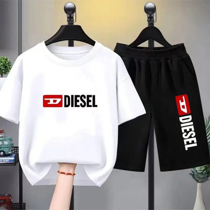 Boys Girls Age 3-12 Tee+shorts Suit Children Short Sleeve T-shirts Casual Pink Black Fashion Summer Child Loose Clothes