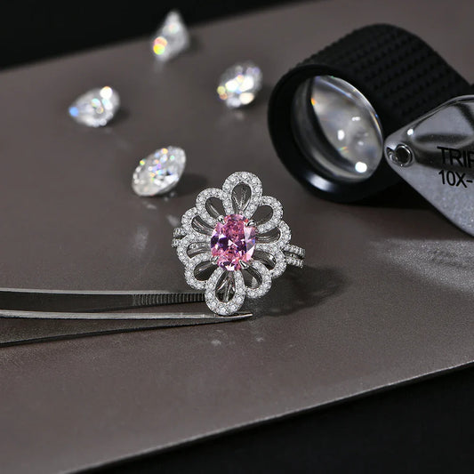 Luxury D VVS1 Moissanite Rings for Women Created Pink Zircon S925 Sterling Silver Flower shape Engagement Wedding Gift