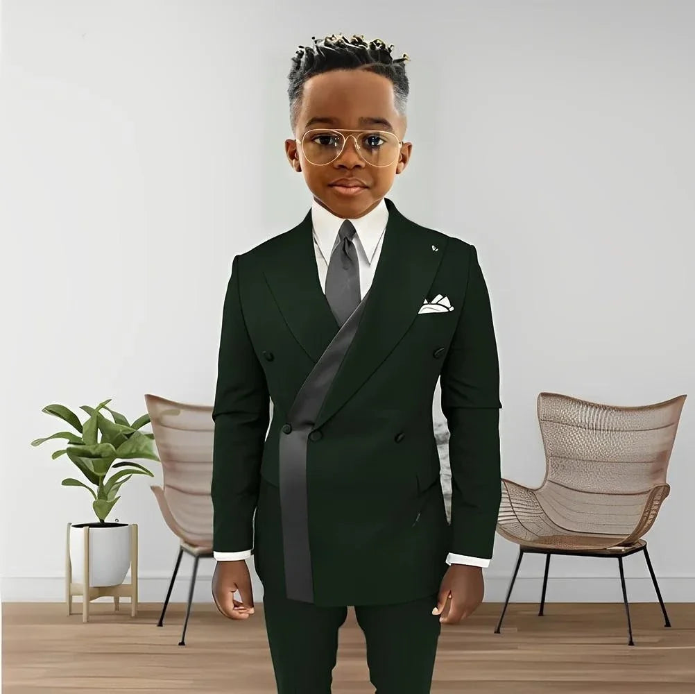 Fashionable Design Double Breasted Boys Suits 2 Pieces Wedding Tuxedo For Kids Formal Elegant Full Sleeve Children's Suit Set