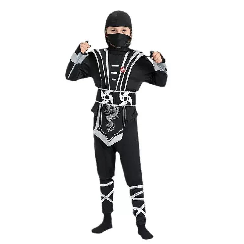 Boy  Ninja Costume Masked Warrior Outfit Cartoon Hero Halloween Party Performance Costume Includes Ninja Toy Knife Birthday Gift