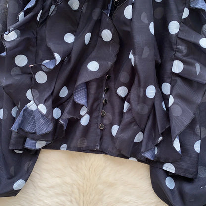 Spring Chiffon Polka Dot Blouse Women Bow Collar Long Lantren Sleeve Fashion Casual Streetwear Basics Loose Thin Tops