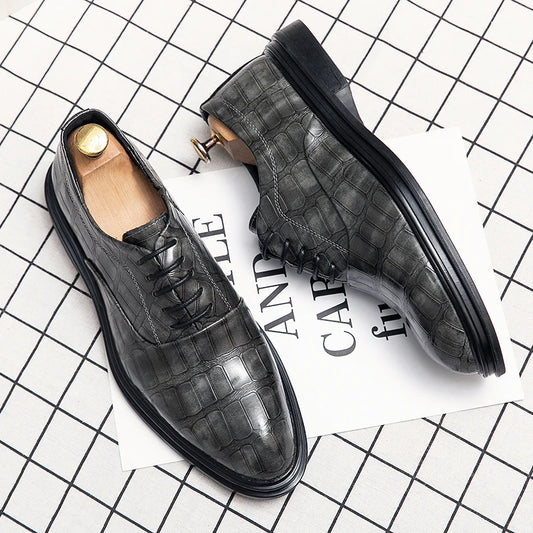 Men's Pointed Oxford Dress Shoes Leather Casual Office Wedding Shoes Gentleman Luxury High Quality 2026 Fashion