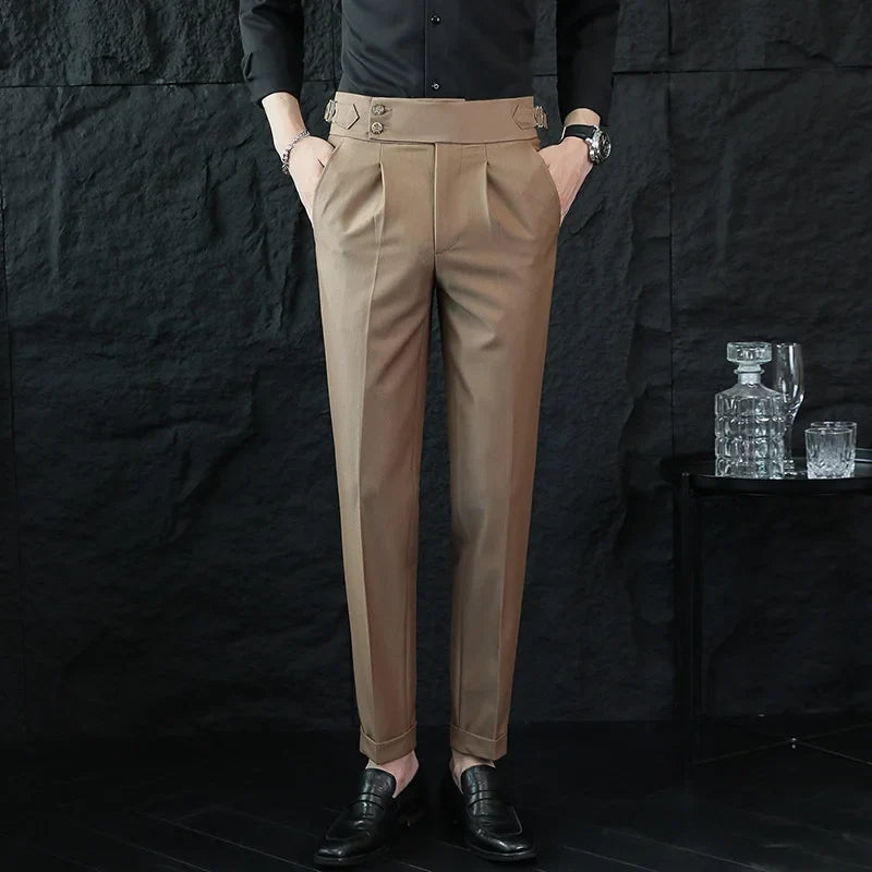 High Quality Italian Style High-waisted Suit Pants Fashion Neapolitan Men's Slim Fit Business Office Social Wedding Trousers