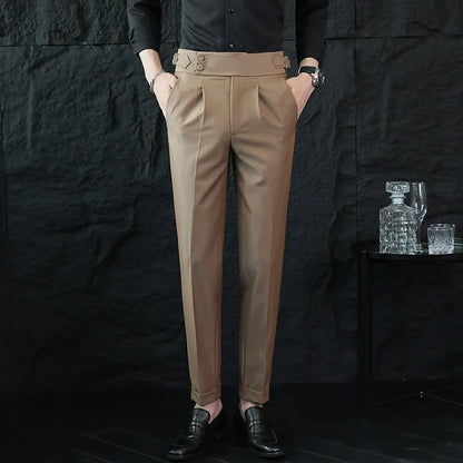 High Quality Italian Style High-waisted Suit Pants Fashion Neapolitan Men's Slim Fit Business Office Social Wedding Trousers