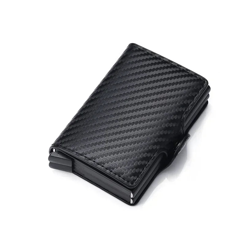DIENQI-Carbon Credit Card Holder Men Wallet RFID PU Leather Metal Hasp Wallet Male Purse Minimalist Gifts for Men Carteiras