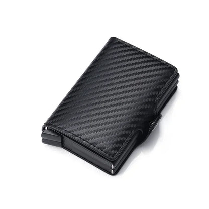 DIENQI-Carbon Credit Card Holder Men Wallet RFID PU Leather Metal Hasp Wallet Male Purse Minimalist Gifts for Men Carteiras