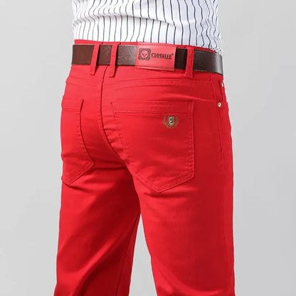 5 Colors Men's Colorful Denim Stretch Stretch Jeans Elastic Yellow Pink Red Slim Male Clothing Simple Business Denim Trousers