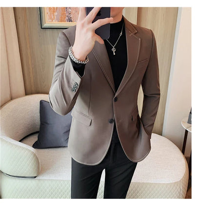 High Quality Line design Luxury Men's Suit Coats Fashion Business Casual Two Buttons Formal Social Wedding Party Suit Jacket
