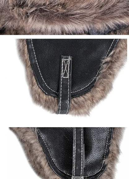 Winter Ushanka Hat Men Women's Pilot Aviator Trapper Hat Faux Fur Leather Snow Cap with Ear Flaps Pilot Winter Trapper Hat