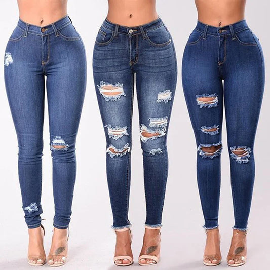 2024 Women Stretch Skinny Ripped Jeans Lady High Waist Pencil Long Pants Narrow Straight Leg Wrap Hips Plus Size S-3XL Trousers