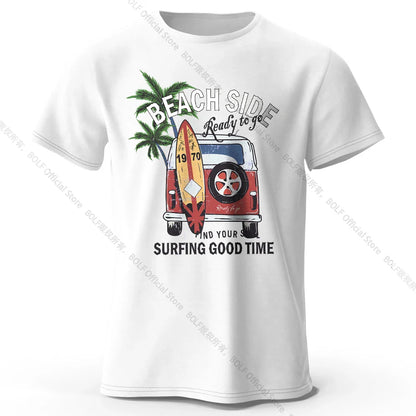 Vintage Surf Badge Printed Unisex Men Women T-Shirt Tees Tops 100% Cotton Retro Wave Graphic Beach Club Wear