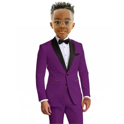 Hot Sale Boy's Solid Suit Set 2 Pieces Jacket Pants Formal Shawl Lapel Kids Tuxedo For Birthday Party School Performance Wear