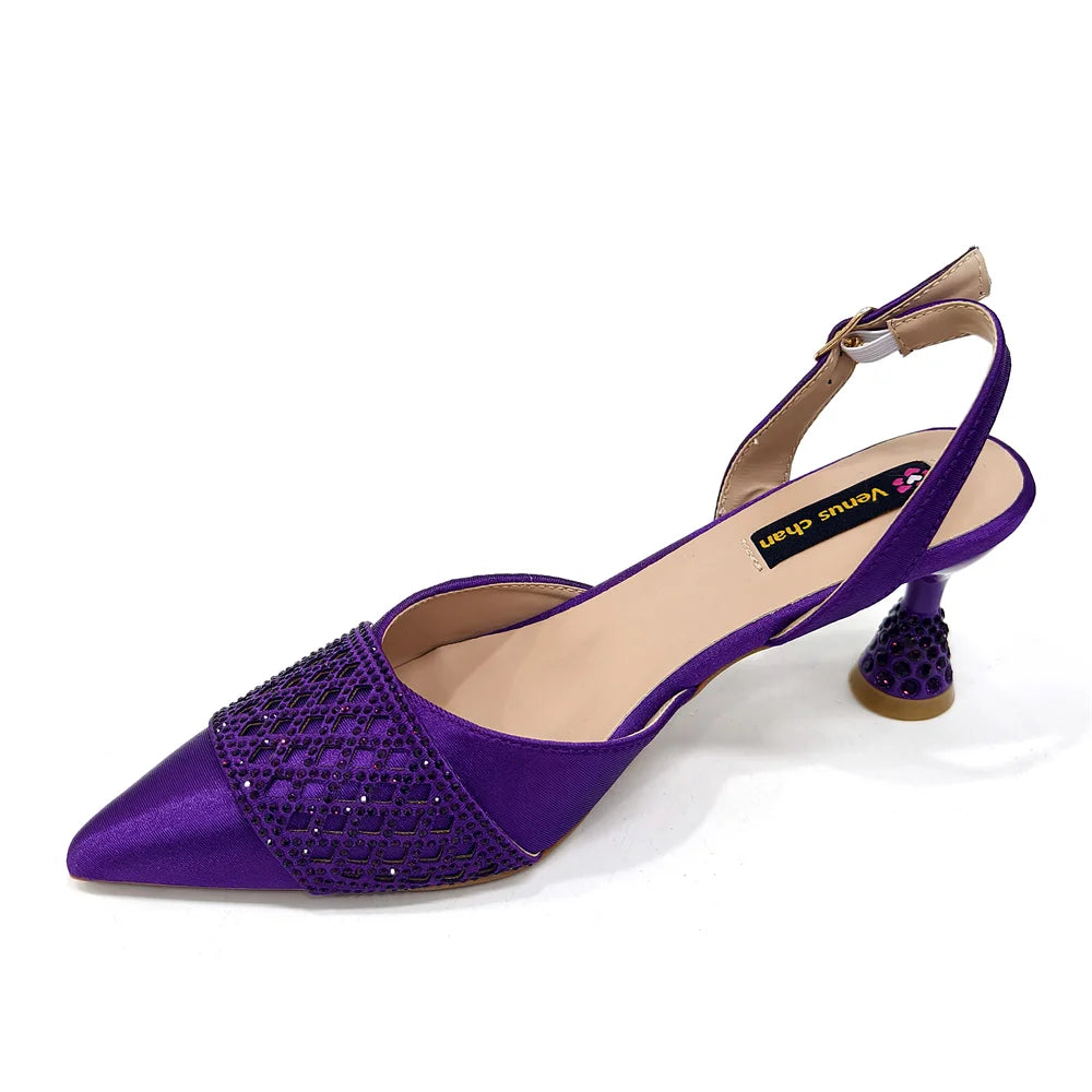 2025 New Summer Collection Stylish Italian Women’s Shoes and Bag Set in Gold Colour - Comfortable Mid Heels With Rhinestones