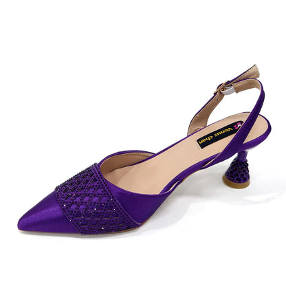 2025 New Summer Collection Stylish Italian Women’s Shoes and Bag Set in Gold Colour - Comfortable Mid Heels With Rhinestones
