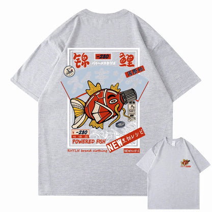 Hip Hop Streetwear Harajuku T-shirt Japanse Kanji Fish Print T-shirt 2024 Mannen Katoen Casual Korte Mouw T-shirt Japan Stijl