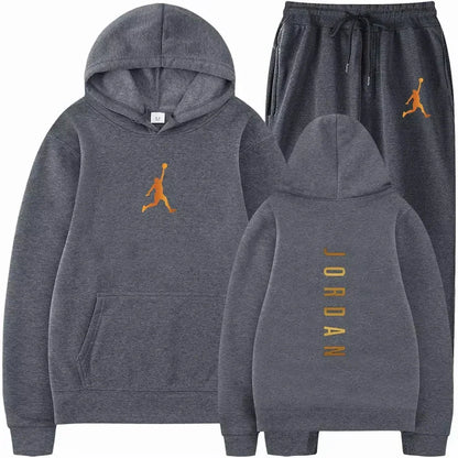 Men's pullovers for autumn and winter, solid-color hoodie + stretch waist jogging pants two-piece set, fashionable outdoor casua