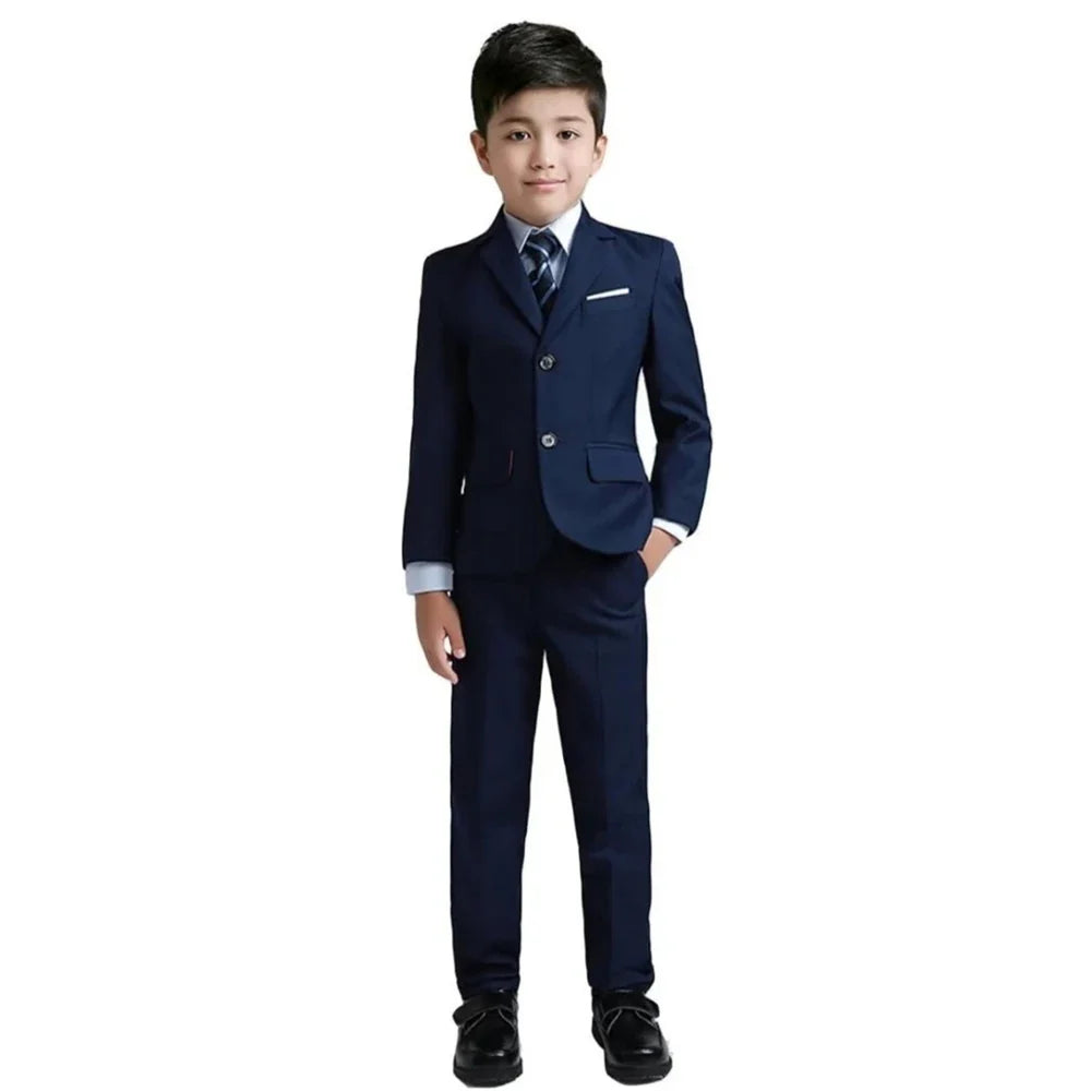 Vintage Boy's 4 Pieces Suit Set Jacket Vest Pants Bow-tie Kids Formal Tuxedo Slim Fit Slit Pocket Child Blazer Suits