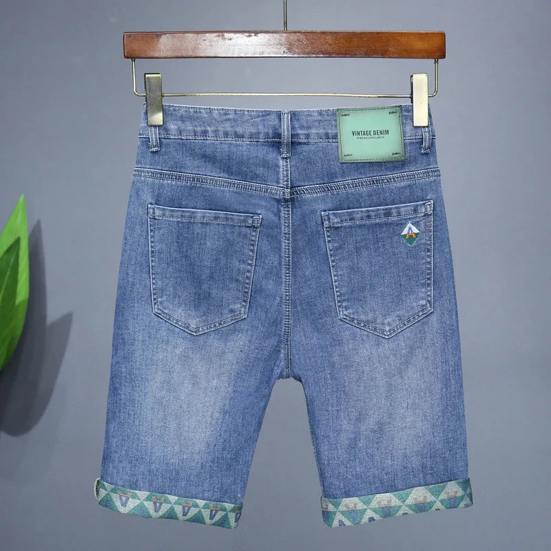 Men's Printed Denim Shorts Summer Thin Fashion Slim Straight Bermuda Jeans Personality Male Short Pants Streetwear