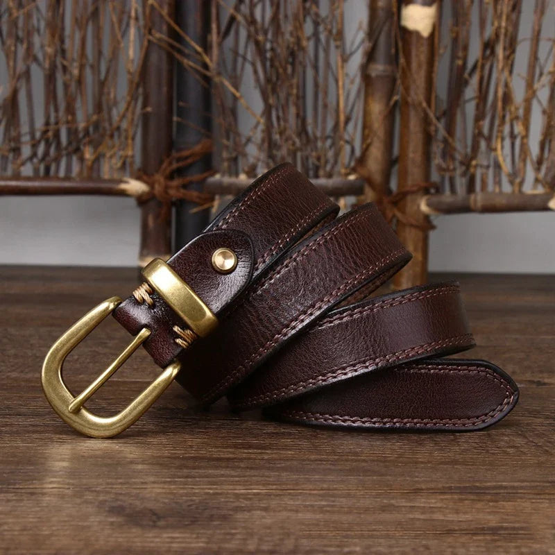 2.8 CM Pure Cowhide Genuine Leather Ladies High Quality Jeans Brass Buckle Belts Cowboy Fashion Designer Belts for Women luxury