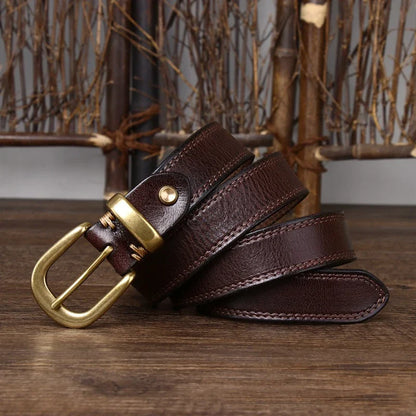 2.8 CM Pure Cowhide Genuine Leather Ladies High Quality Jeans Brass Buckle Belts Cowboy Fashion Designer Belts for Women luxury