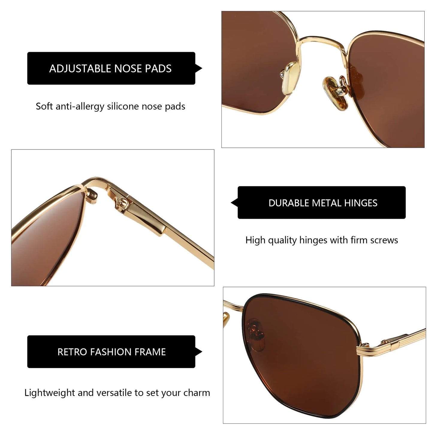 Hexagon Polarized Retro Sunglasses for Men Women-Vintage Metal Frame Design UV Protection Trendy Fashion Shades