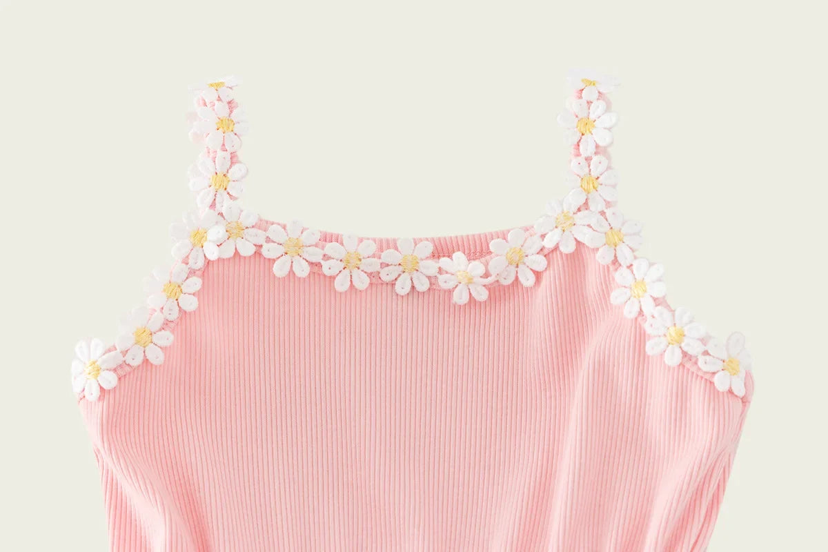 Girls Casual Dresses Little Daisy Flower Mesh Dress for Girls Summer Camisole Pompadour Dress Girls Clothes for2 To 7 Years